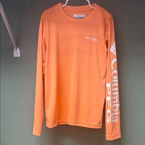 Boys Columbia PFG Bright Orange Long Sleeve Shirt, size S (8), like new